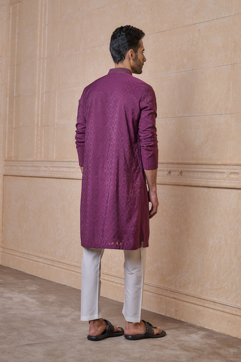 Purple Jacquard Kurta Set