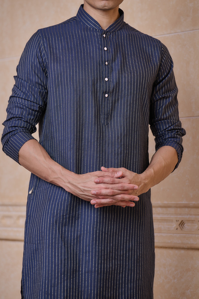 Navy Classic Jacquard Kurta Set