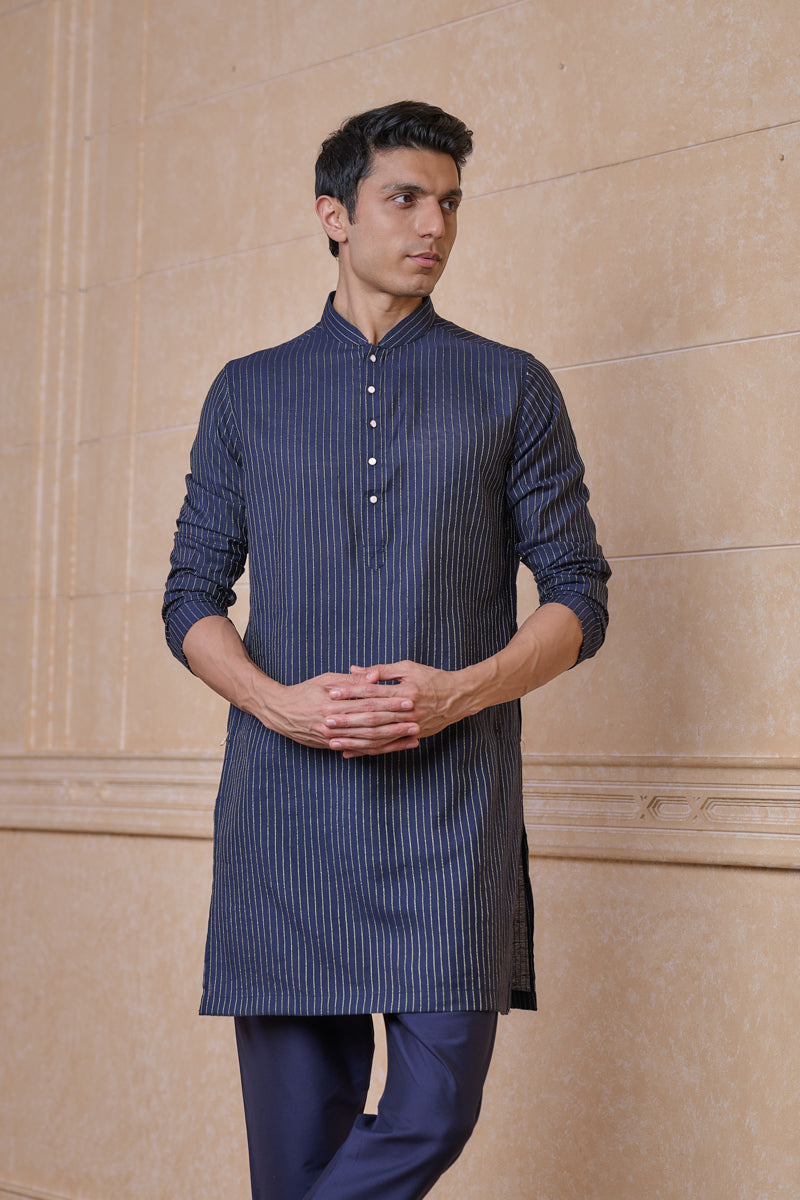 Navy Classic Jacquard Kurta Set