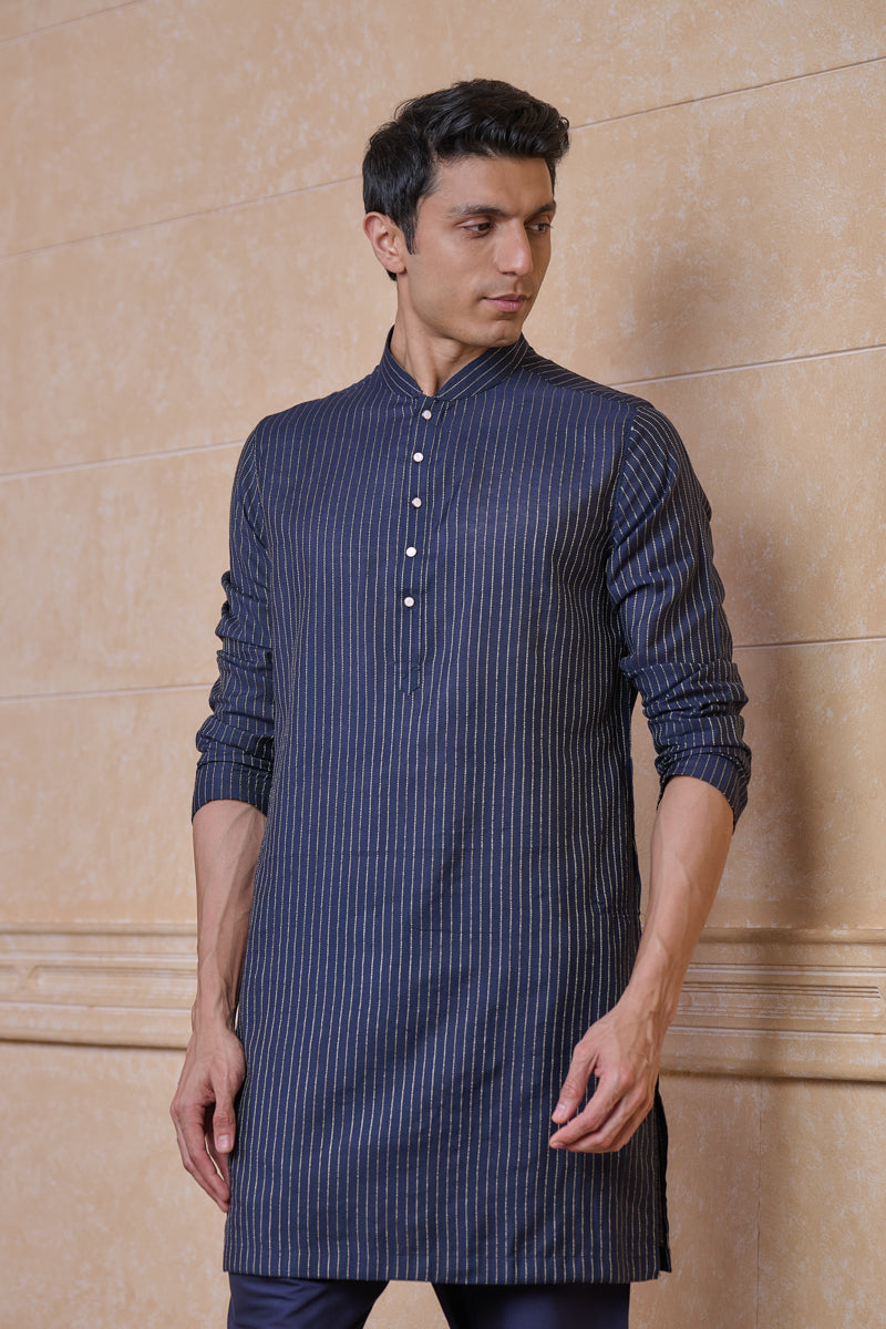 Navy Classic Jacquard Kurta Set