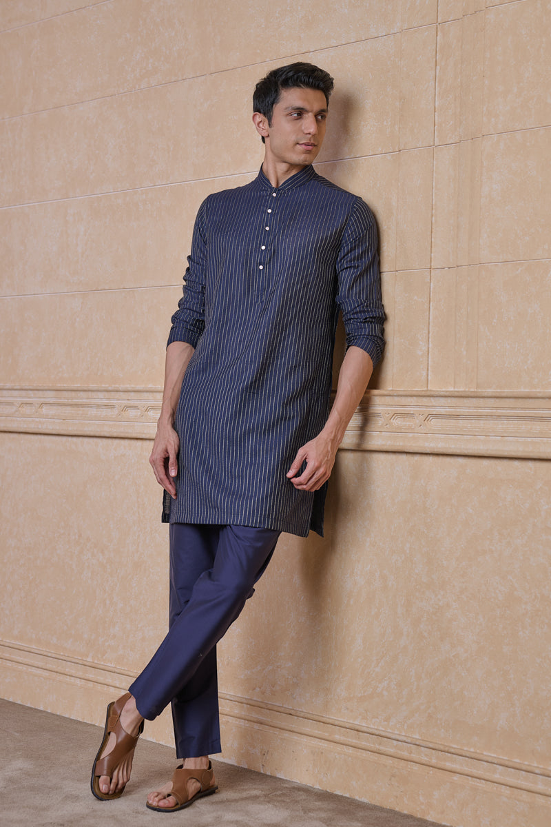 Navy Classic Jacquard Kurta Set