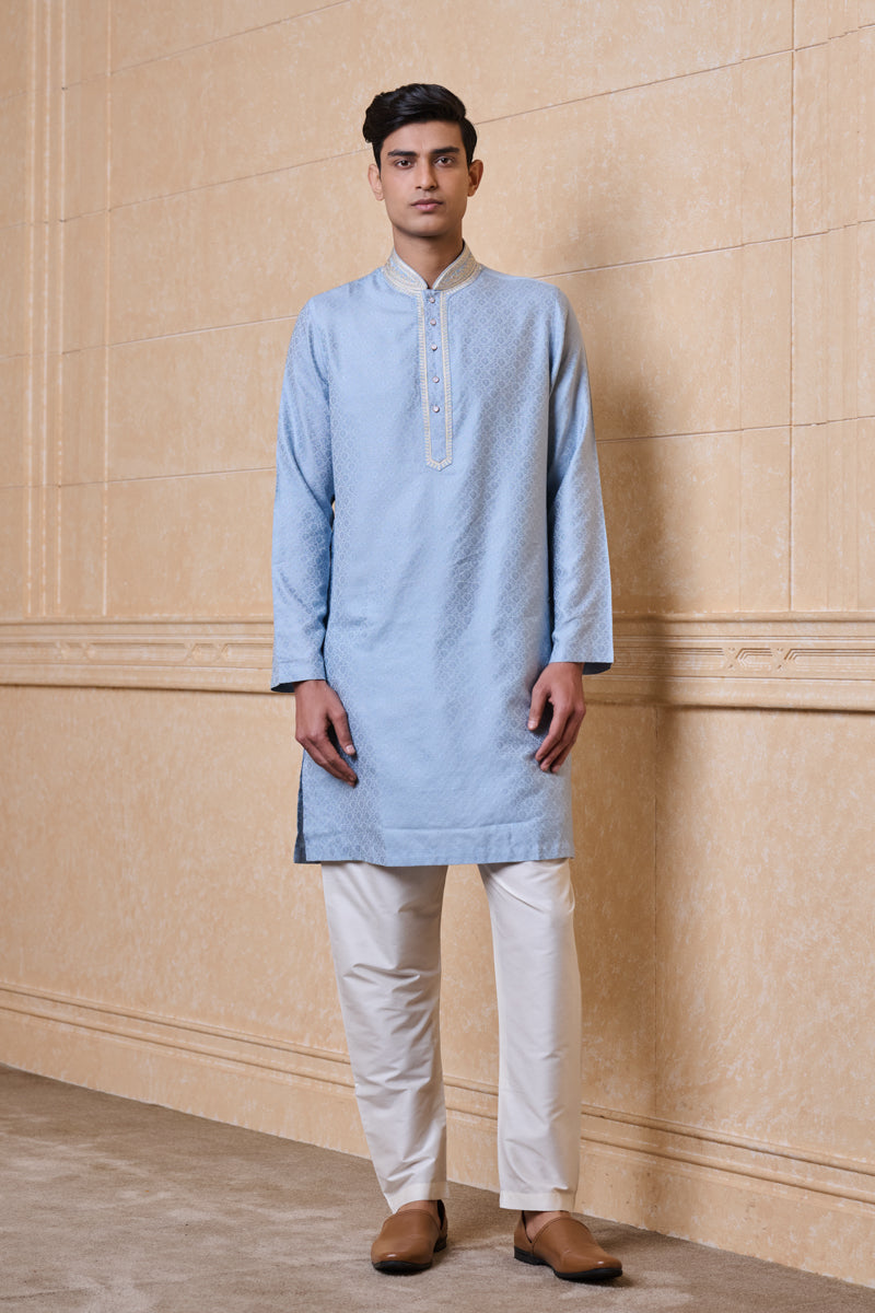 Light Blue Jacquard Kurta Set