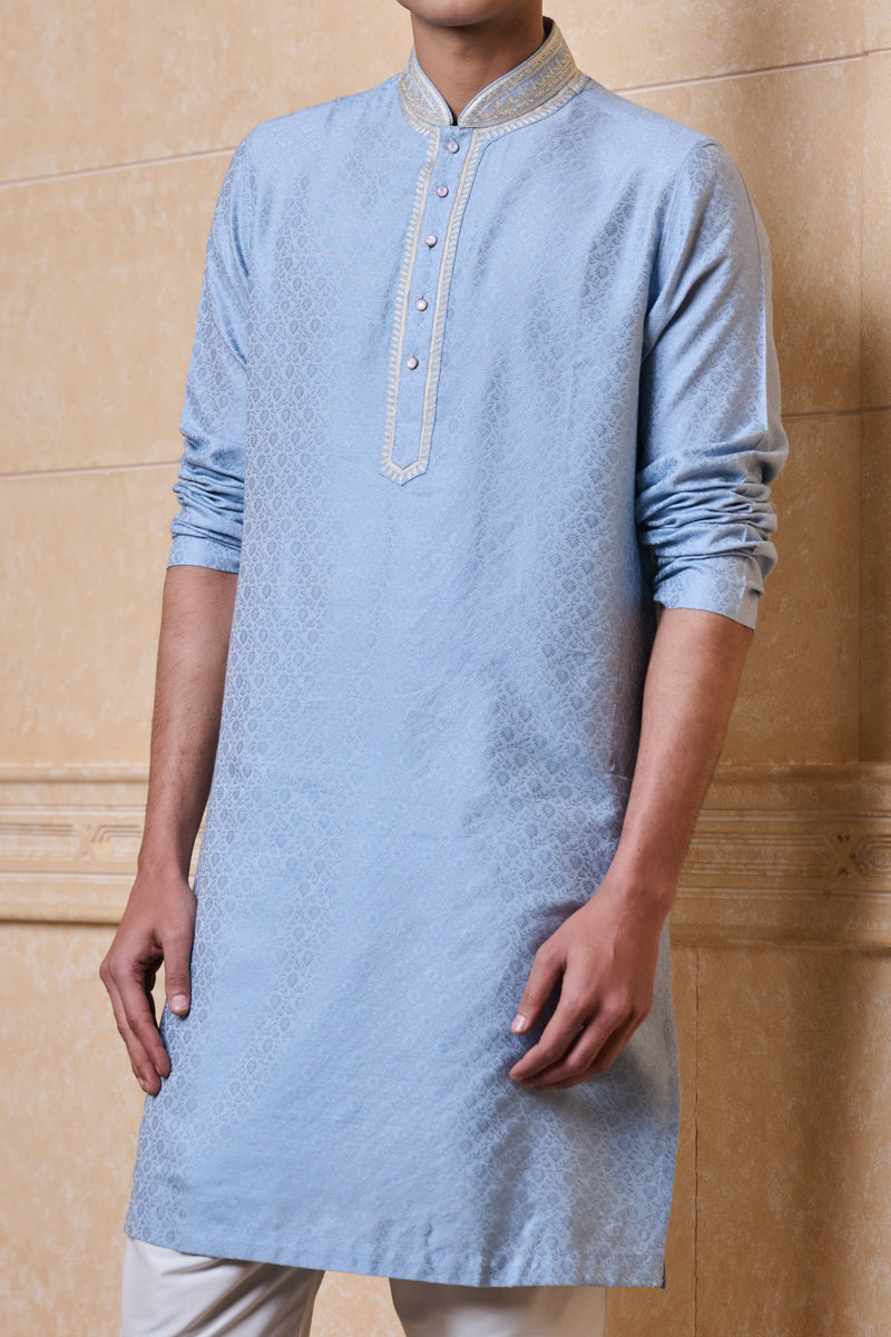 Light Blue Jacquard Kurta Set