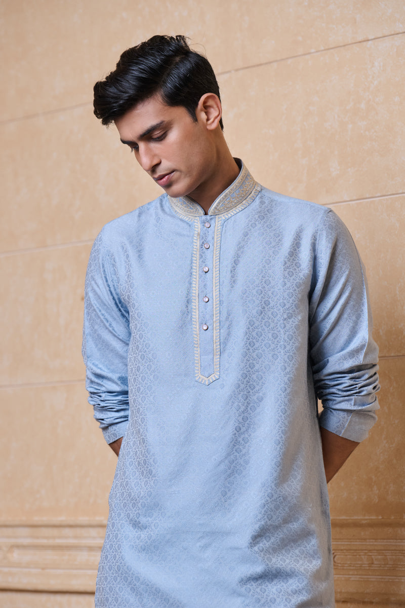 Light Blue Jacquard Kurta Set