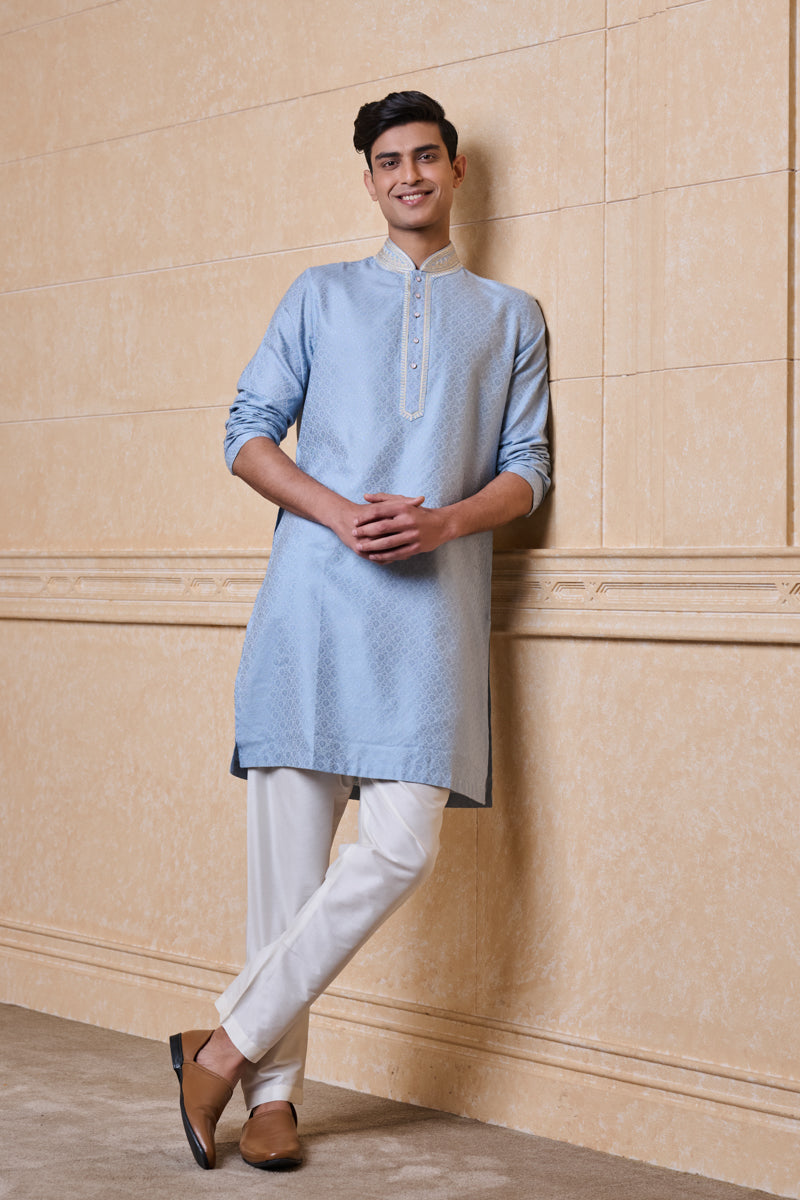 Light Blue Jacquard Kurta Set