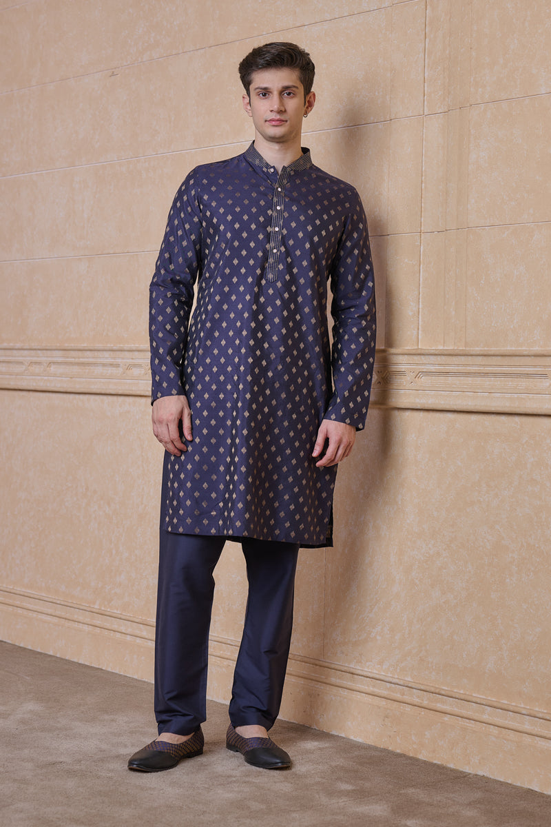 Navy Jacquard Kurta Set