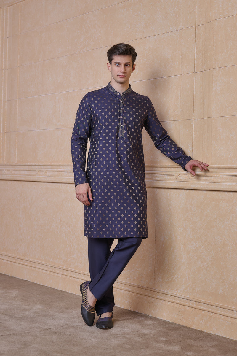 Navy Jacquard Kurta Set