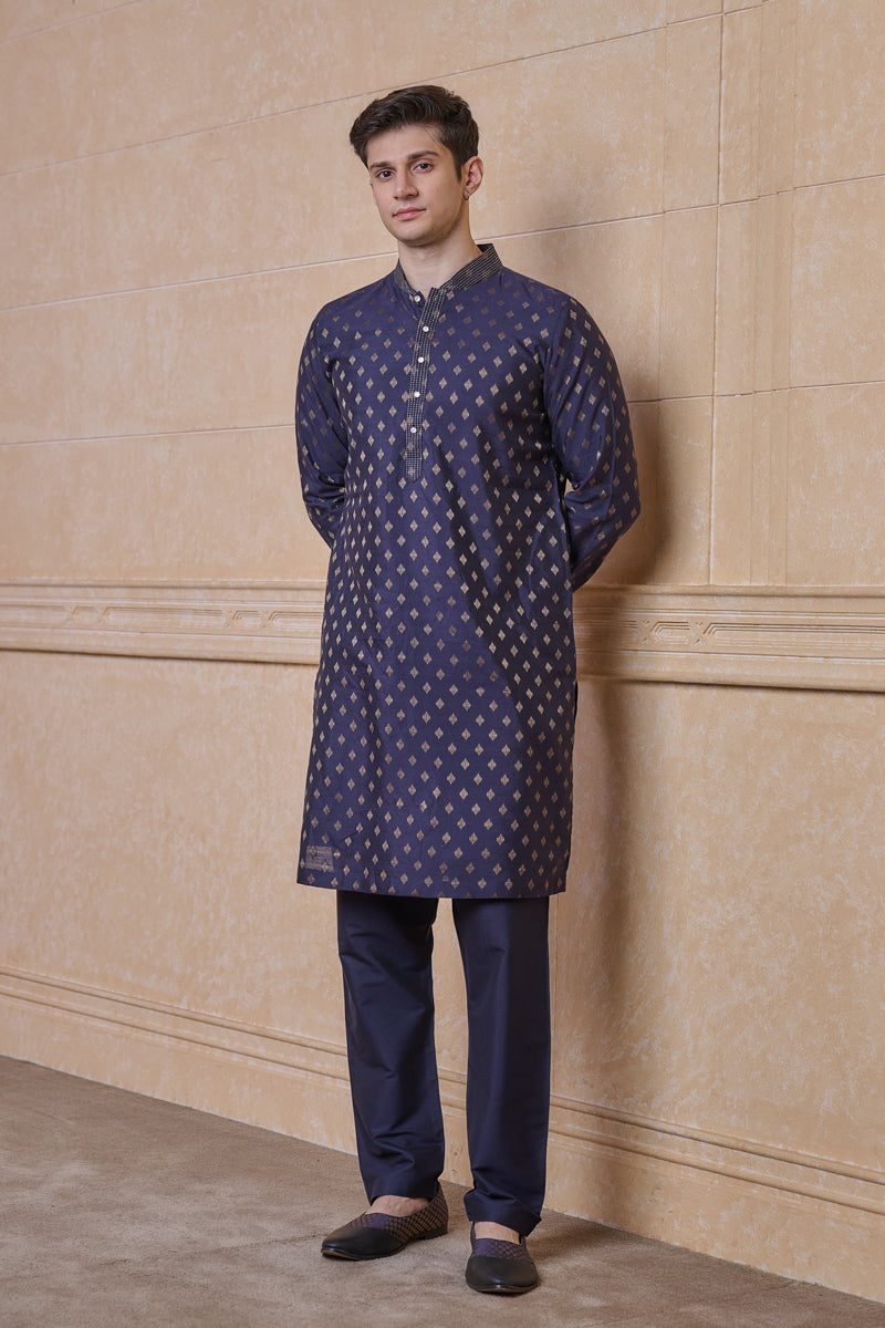 Navy Jacquard Kurta Set