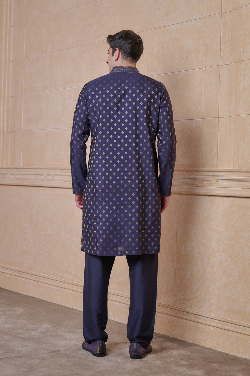 Navy Jacquard Kurta Set