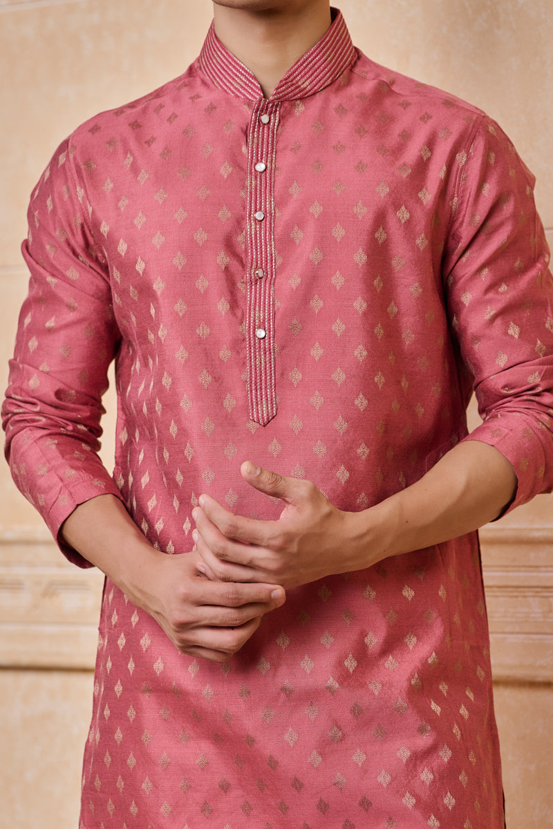 Pink Jacquard Kurta set