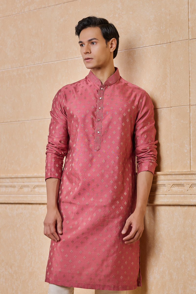 Pink Jacquard Kurta set