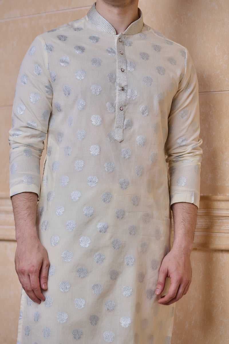 Ivory Jacquard Kurta Set