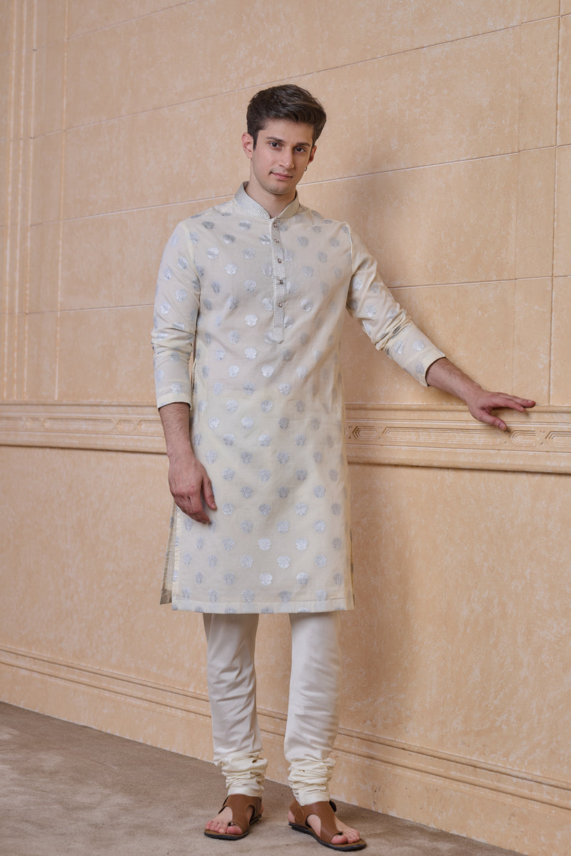 Ivory Jacquard Kurta Set