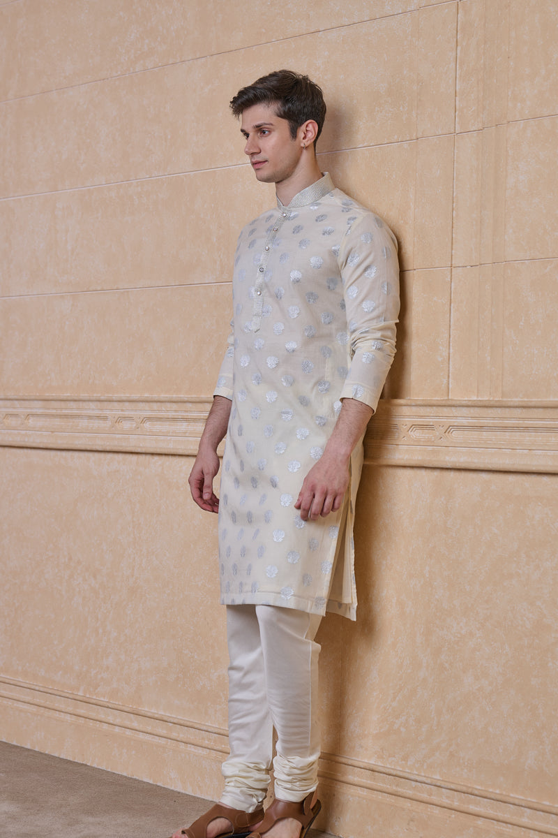 Ivory Jacquard Kurta Set