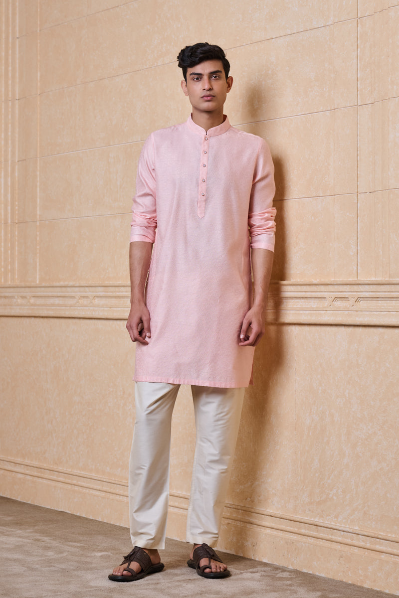 Pink Floral Jacquard Kurta Set