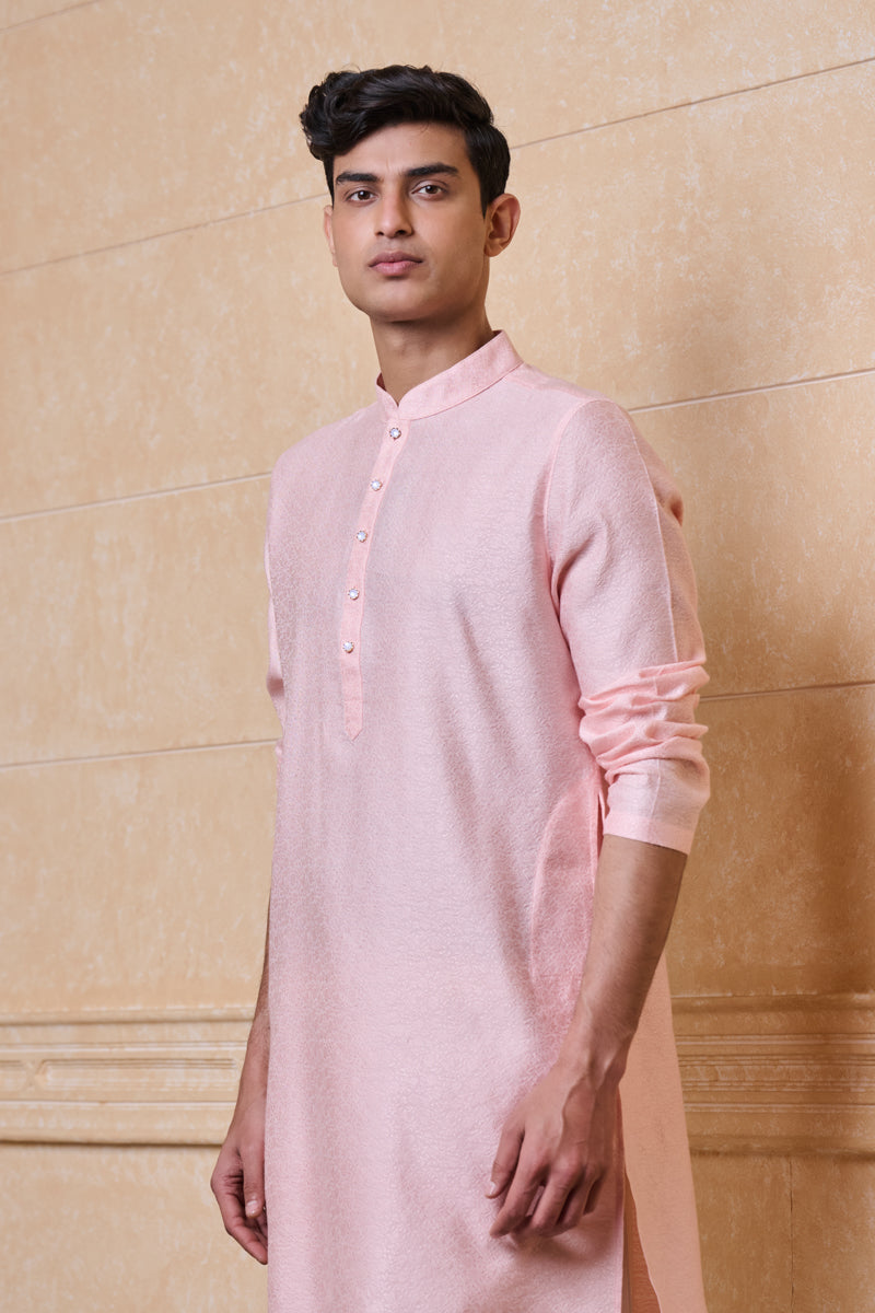 Pink Floral Jacquard Kurta Set