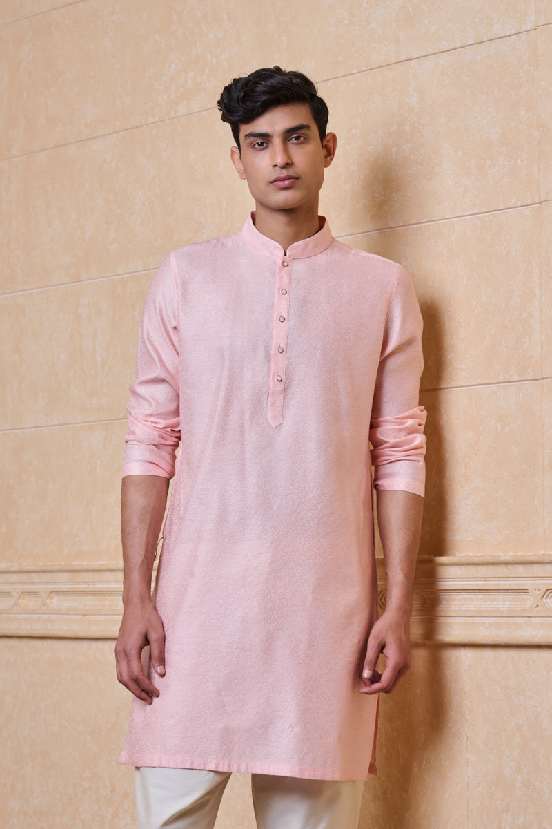 Pink Floral Jacquard Kurta Set