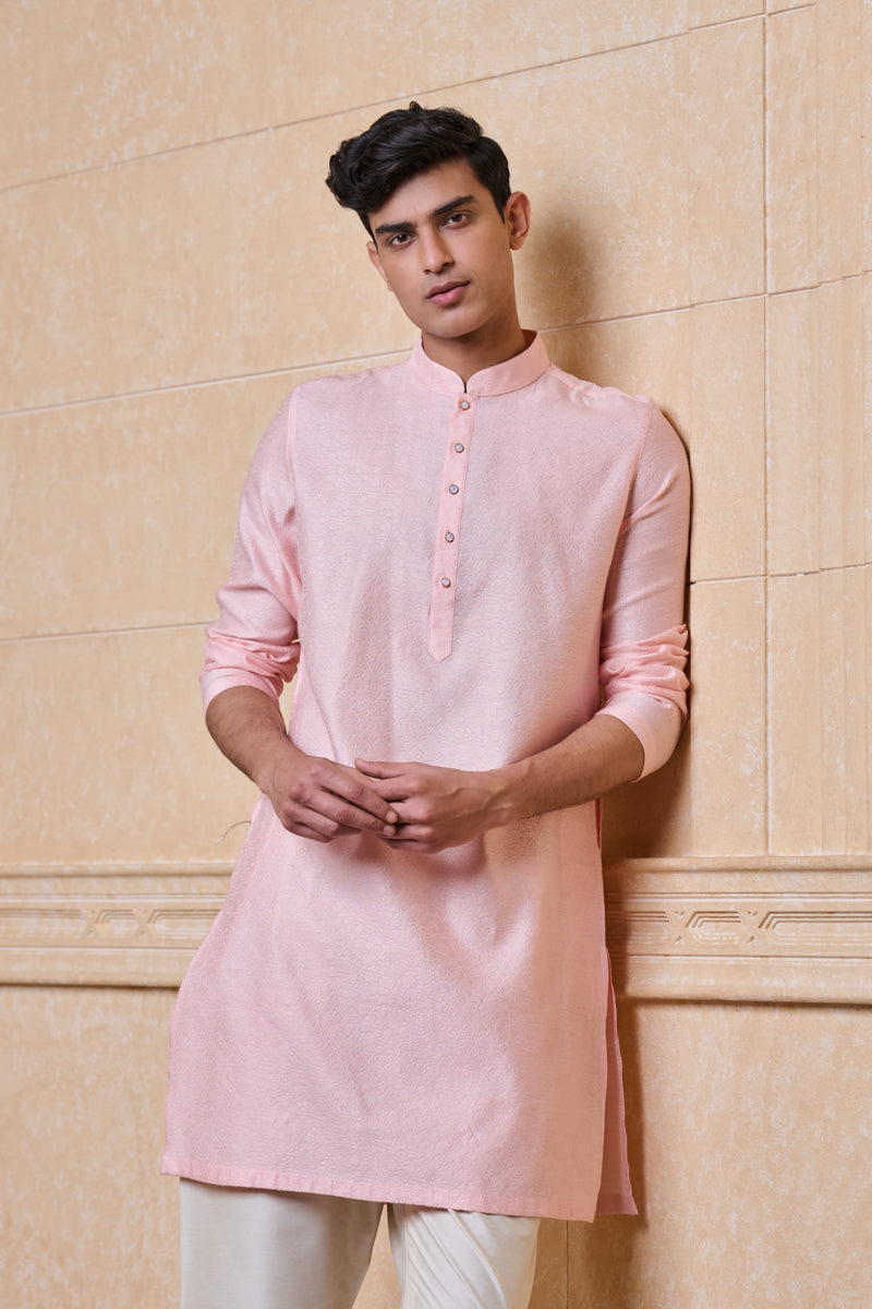 Pink Floral Jacquard Kurta Set