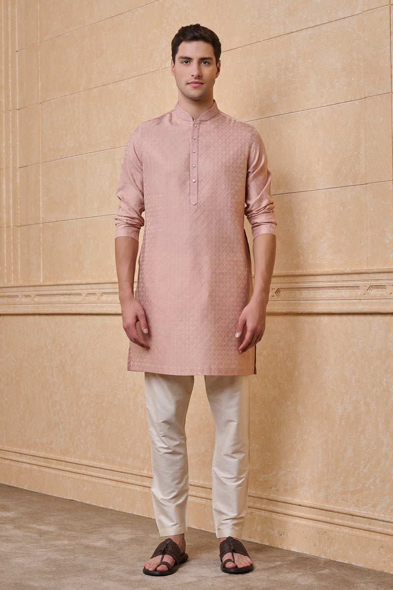 Pink Jacquard Kurta Set