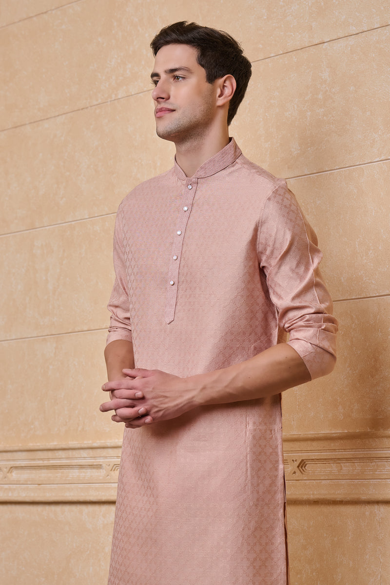 Pink Jacquard Kurta Set