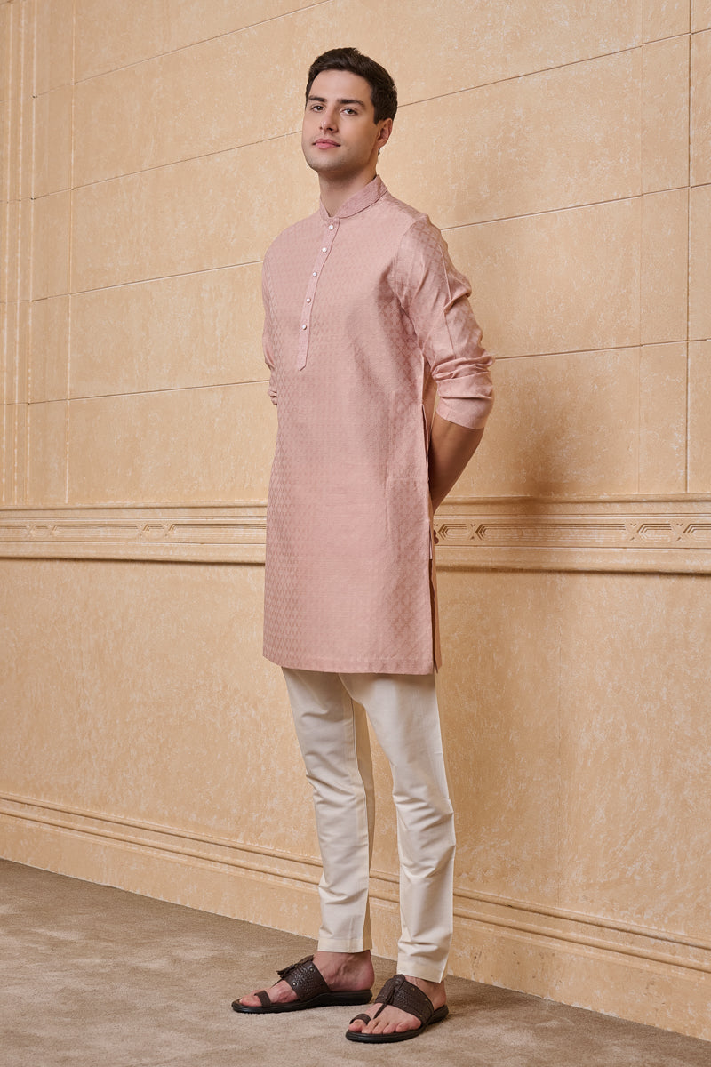 Pink Jacquard Kurta Set