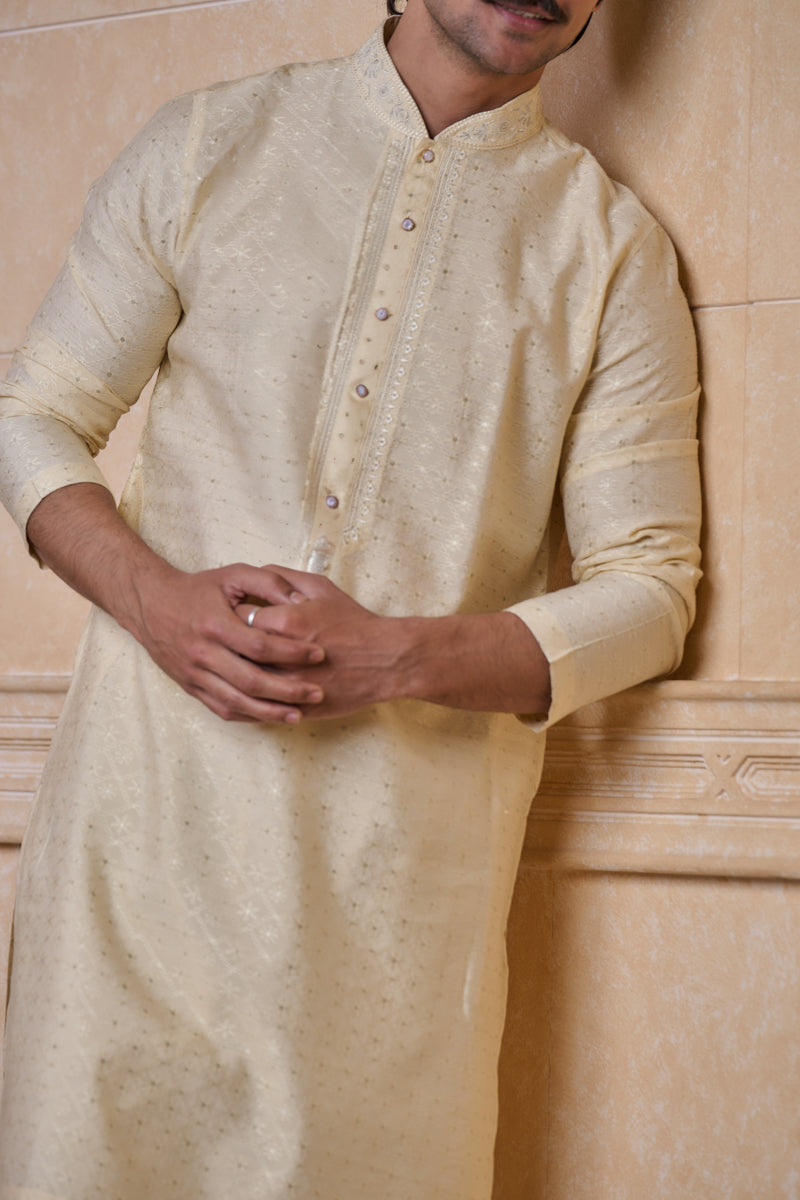 Gold Jacquard Kurta Set