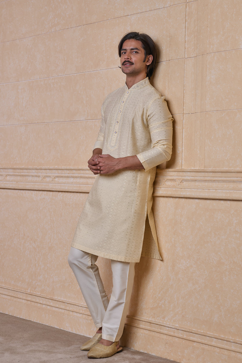 Gold Jacquard Kurta Set