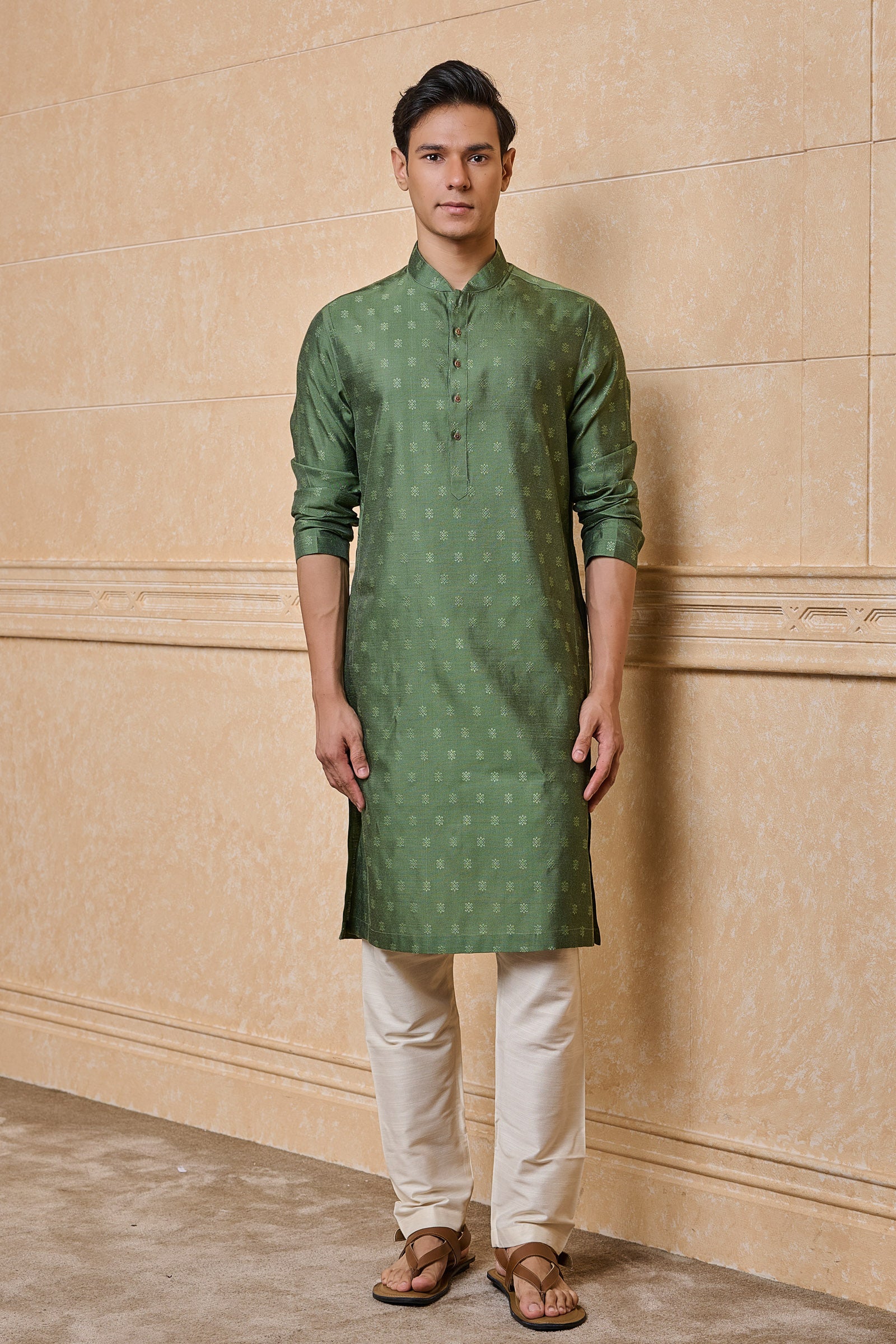 Green Jacquard Kurta Set