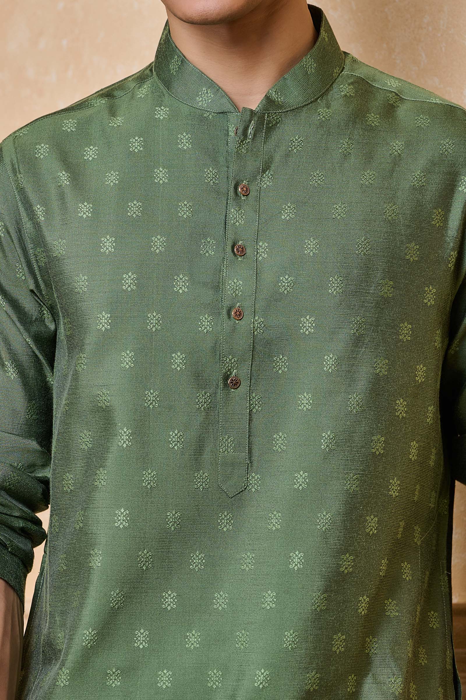 Green Jacquard Kurta Set