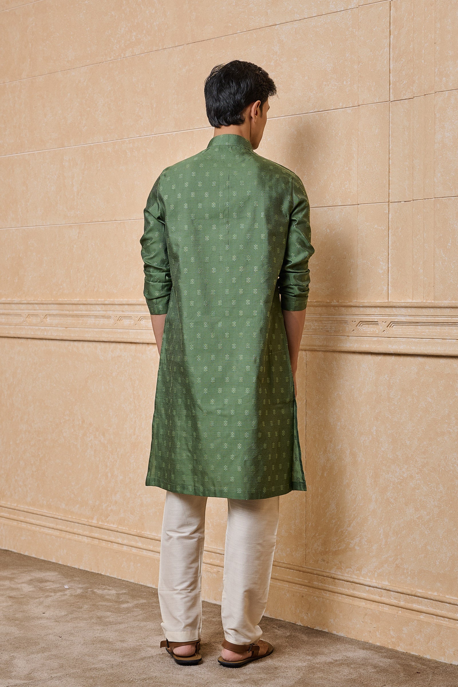 Green Jacquard Kurta Set