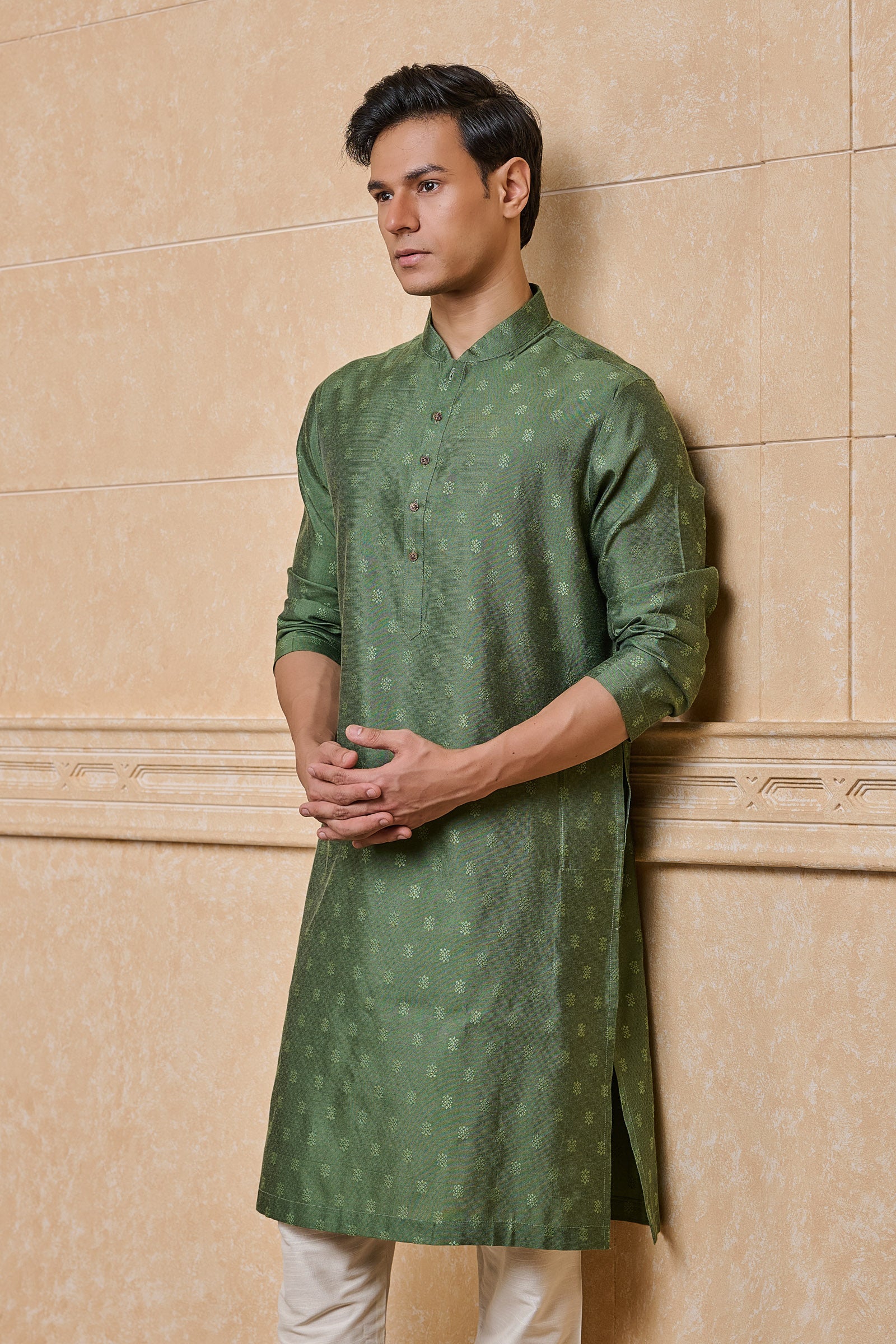 Green Jacquard Kurta Set