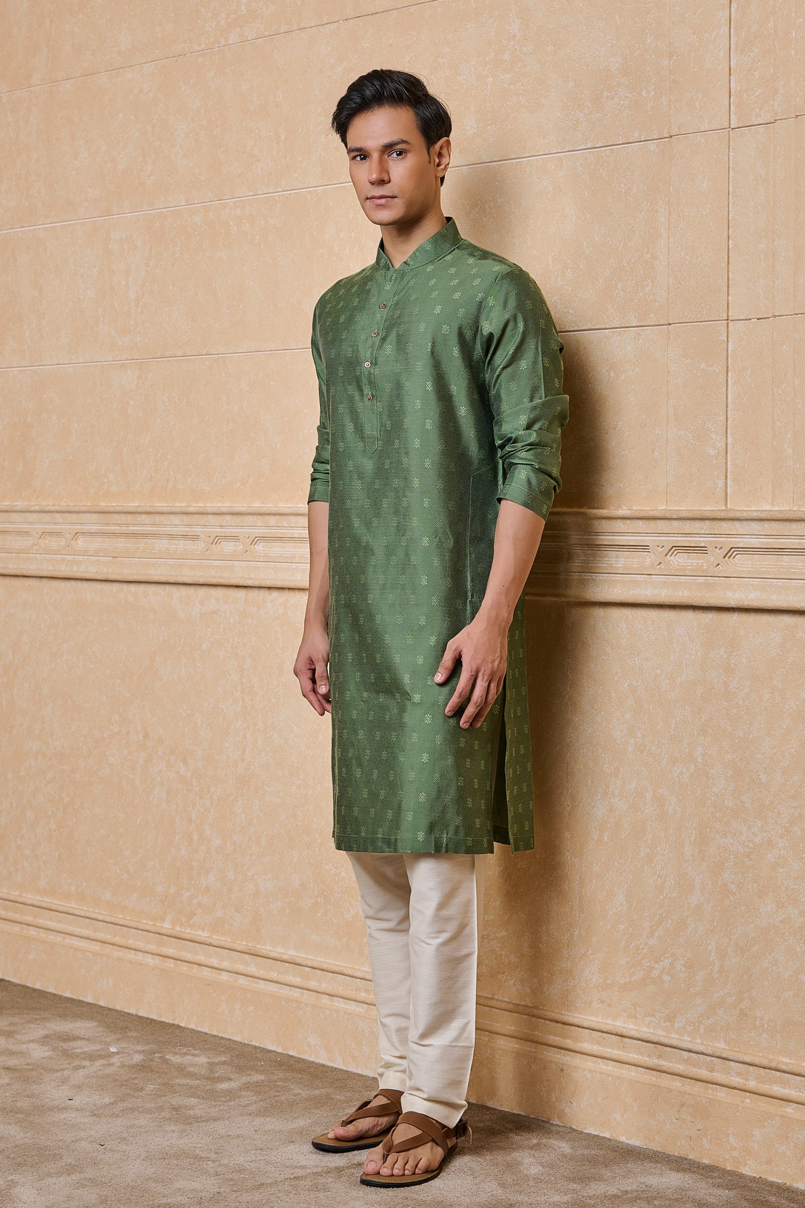 Green Jacquard Kurta Set