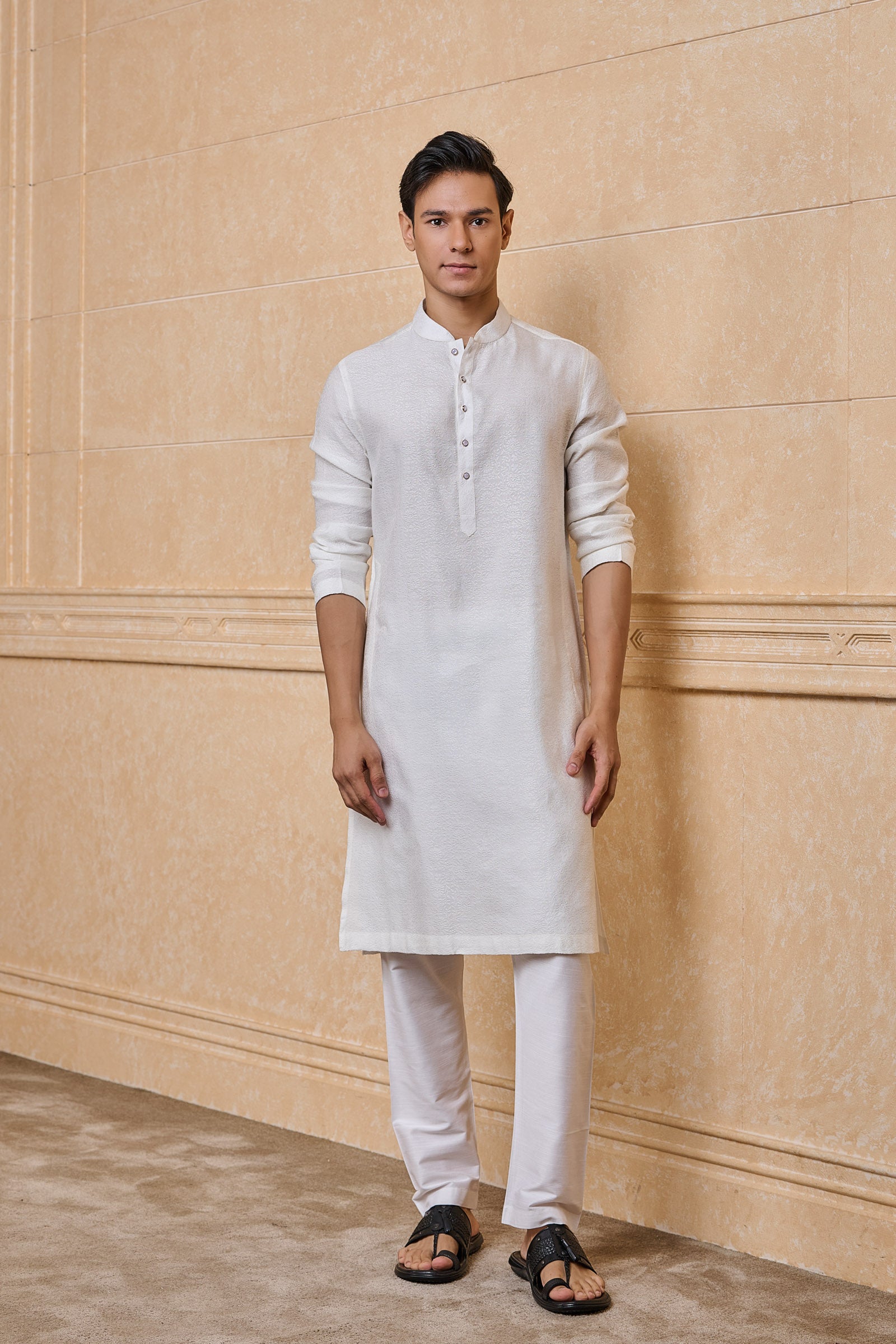 White Jacquard Kurta Set