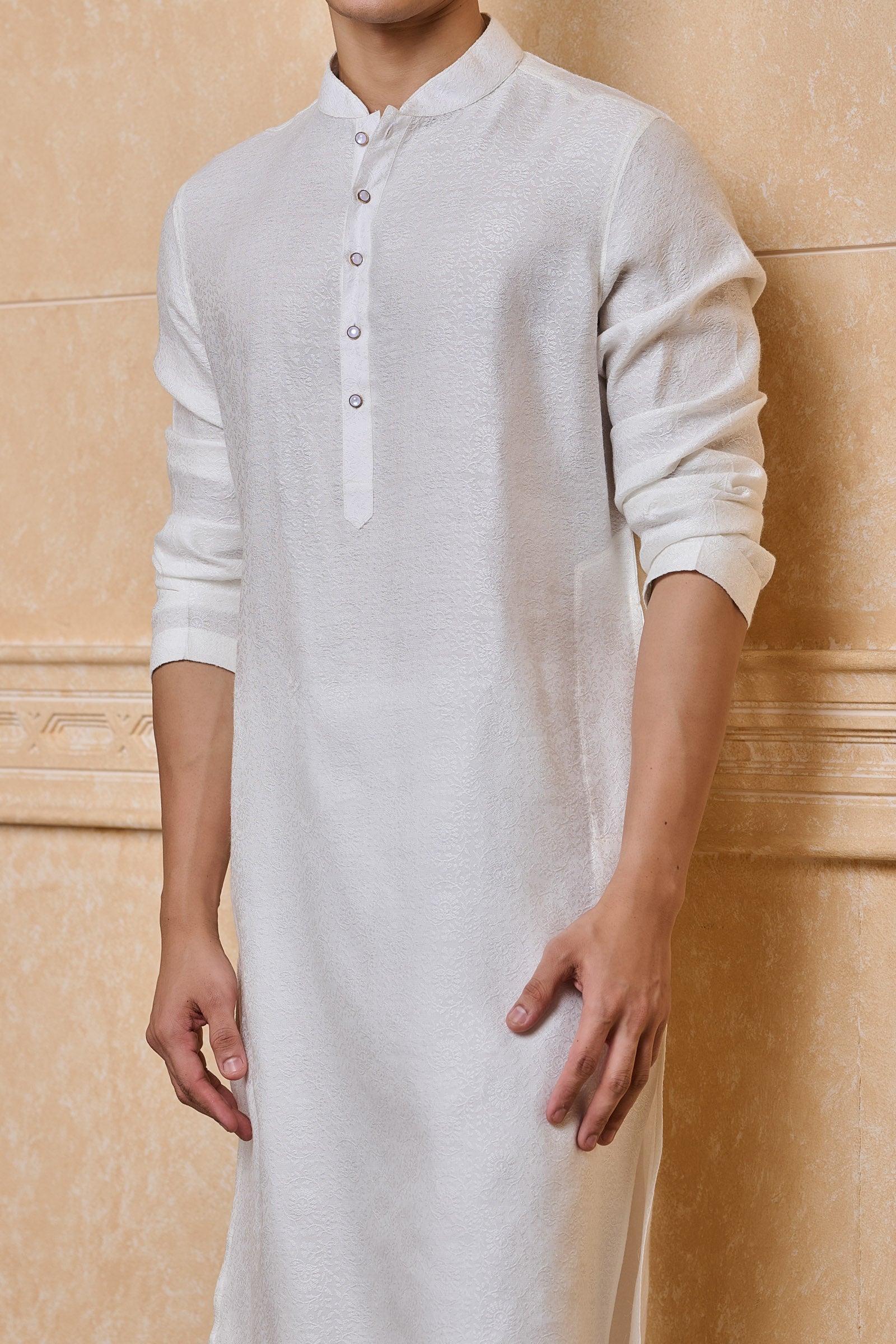 White Jacquard Kurta Set