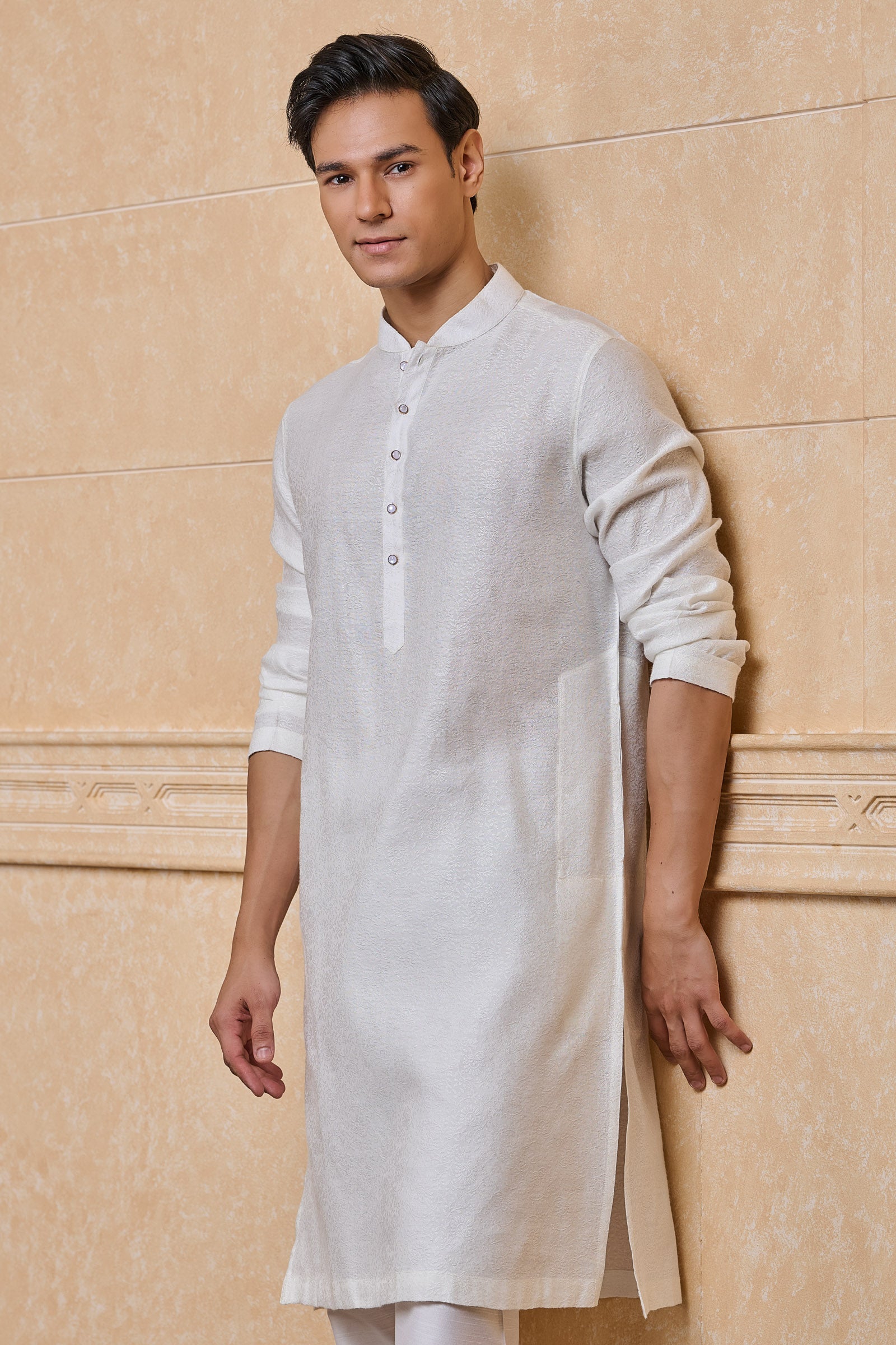 White Jacquard Kurta Set