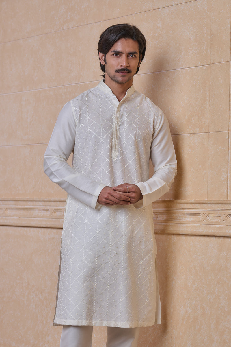 Ivory All Over Geometrical Kurta Set