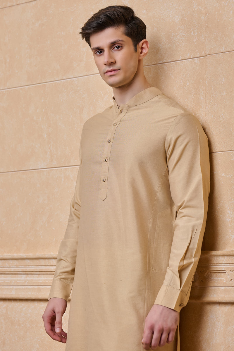 Beige Solid Single Kurta