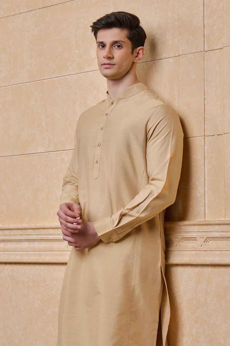 Beige Solid Single Kurta