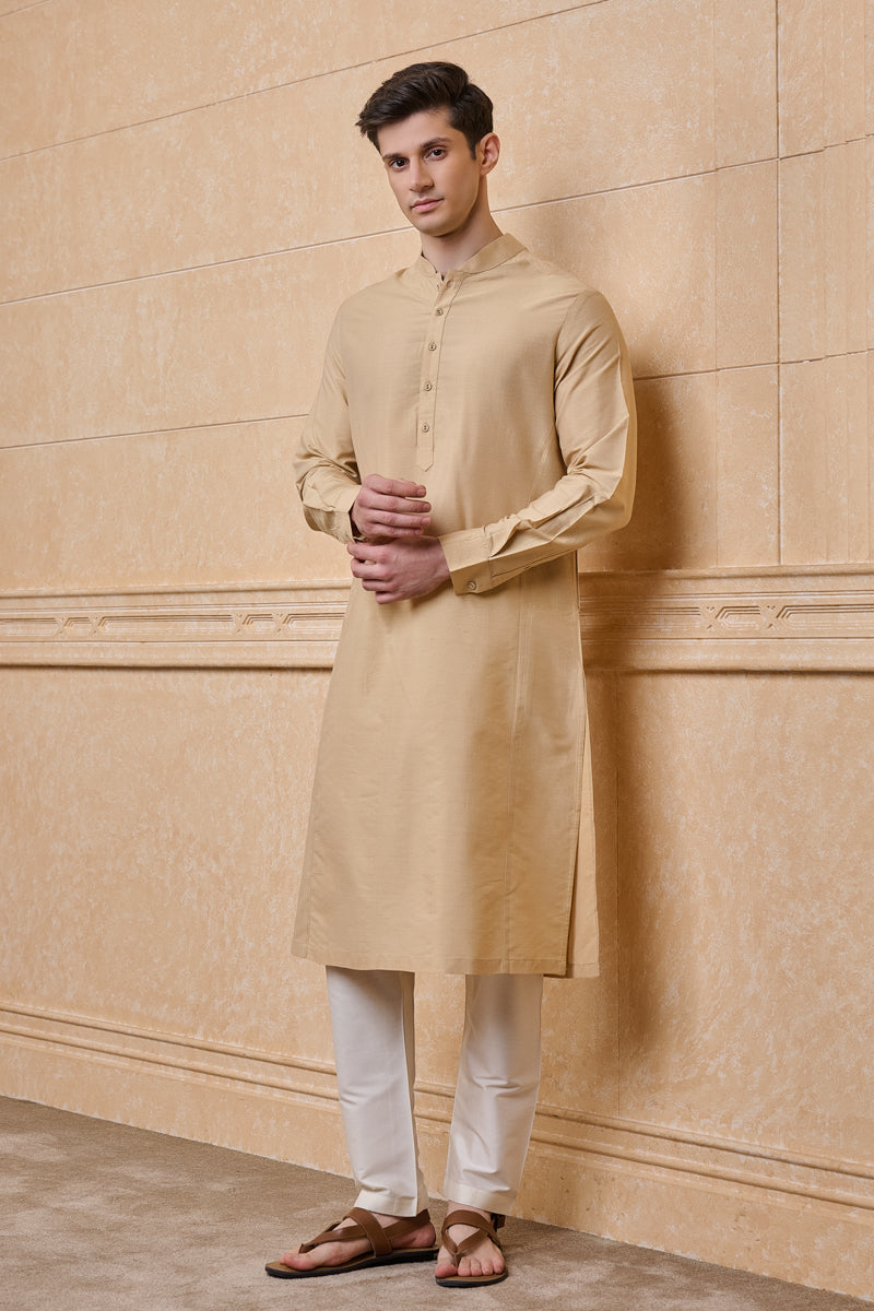 Beige Solid Single Kurta