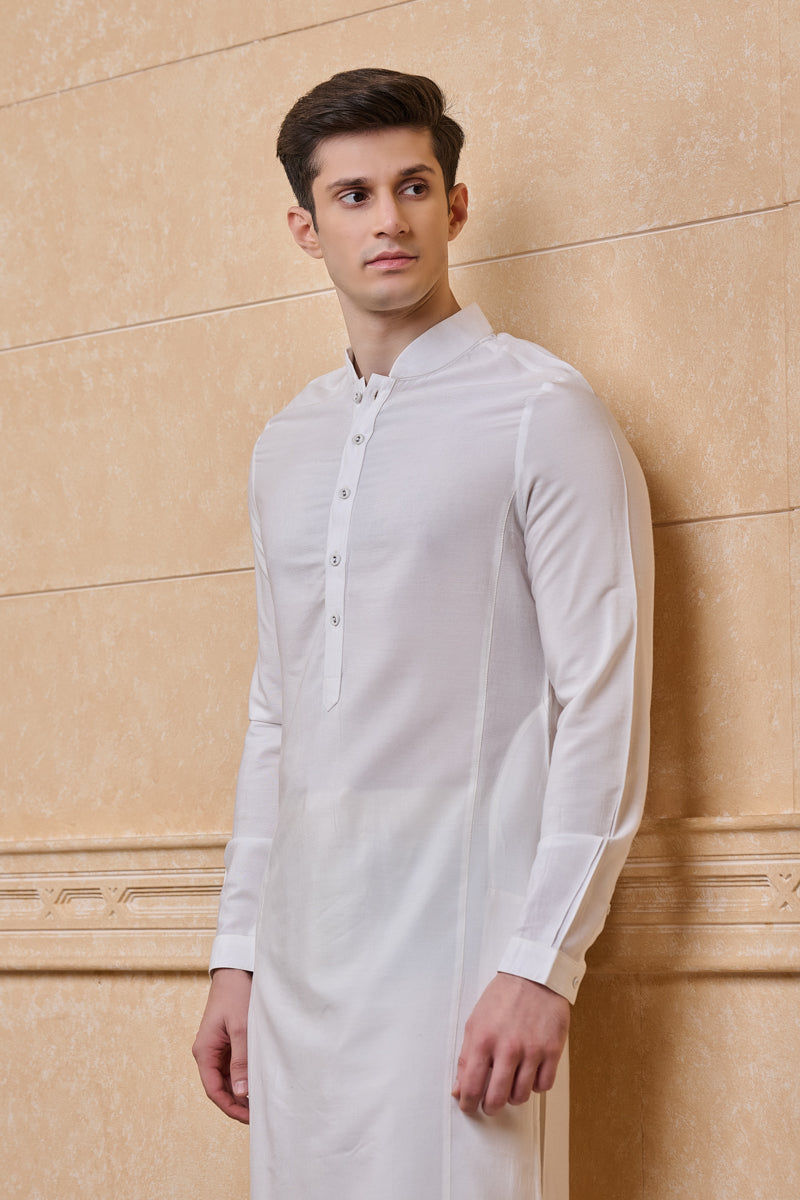 White Solid Single Kurta