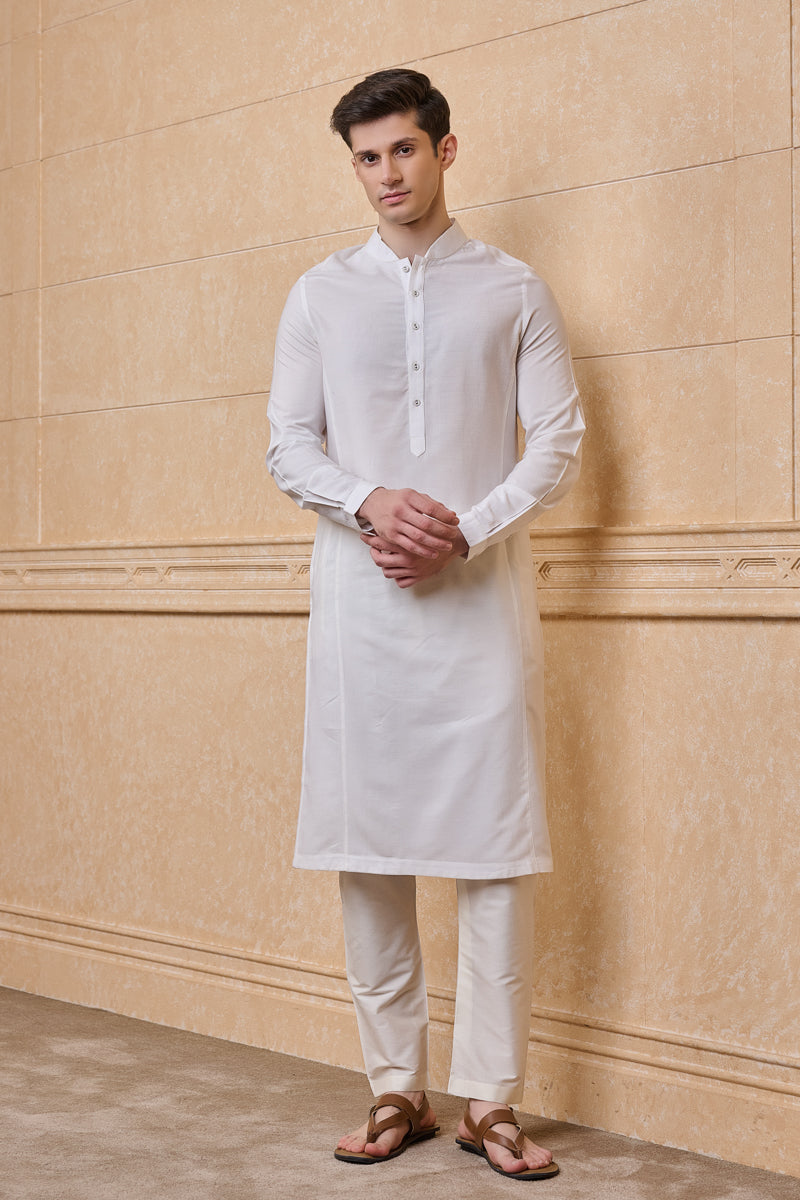 White Solid Single Kurta