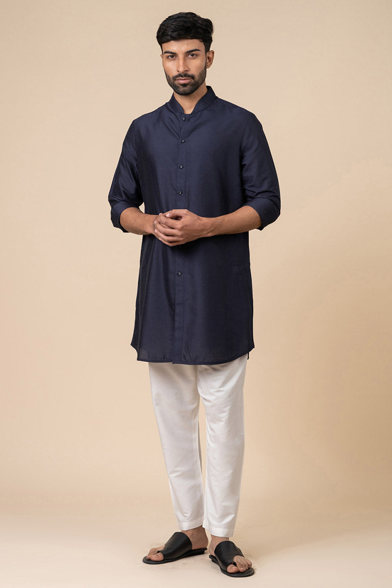 Navy Straight Center Open Kurta