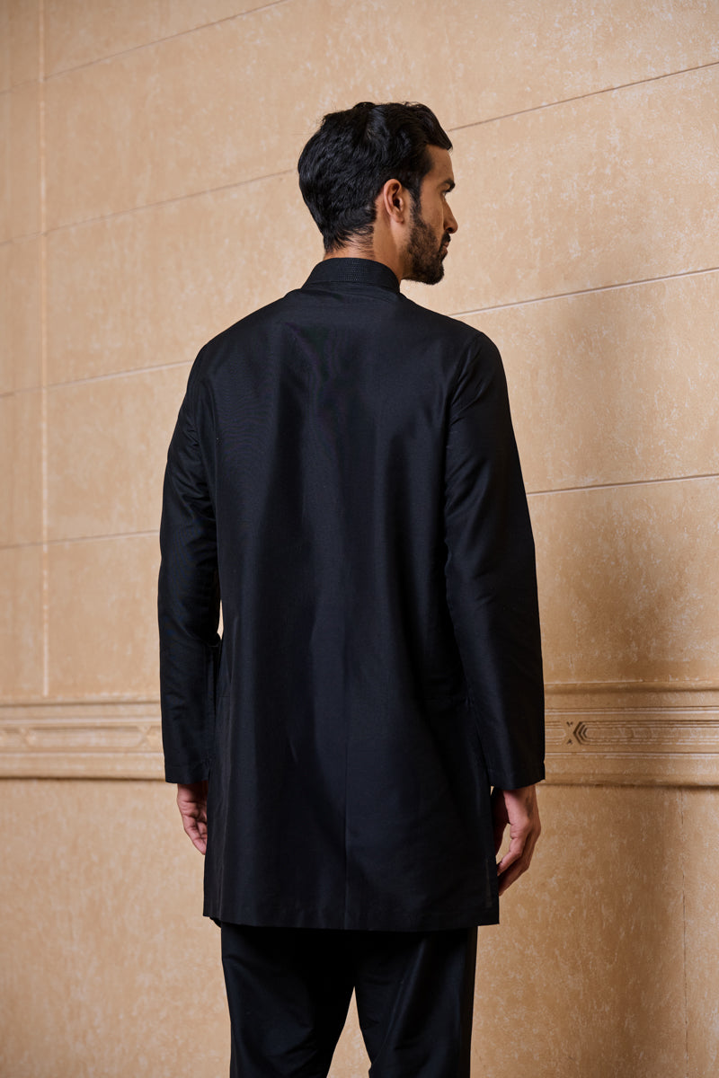 Black Single Kurta With Overlapped Placket