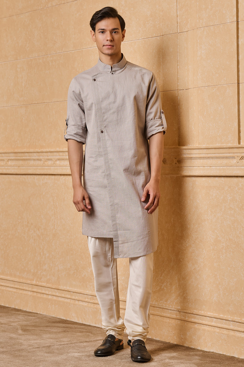 Medium Grey Single Kurta With Overlap Panel Detailing