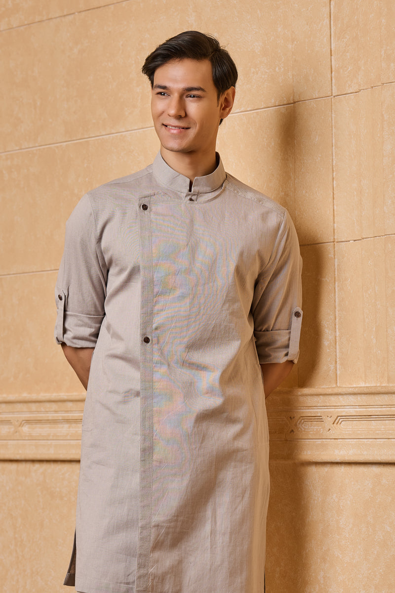 Medium Grey Single Kurta With Overlap Panel Detailing