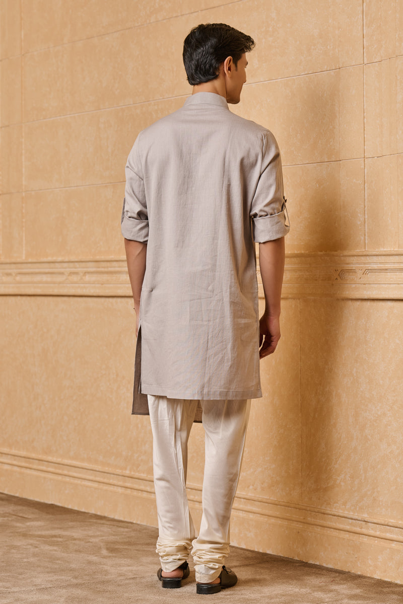 Medium Grey Single Kurta With Overlap Panel Detailing