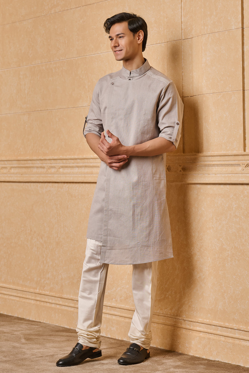 Medium Grey Single Kurta With Overlap Panel Detailing