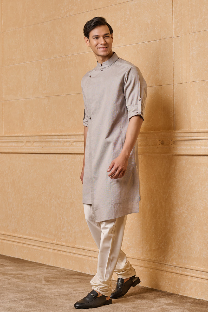 Medium Grey Single Kurta With Overlap Panel Detailing