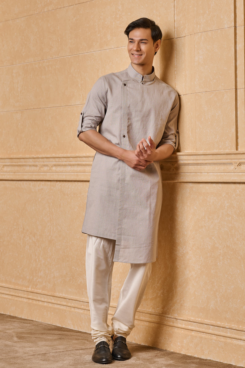 Medium Grey Single Kurta With Overlap Panel Detailing