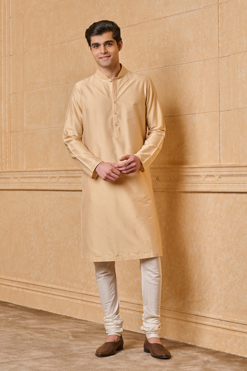 Beige Zero Point Collar Single Kurta